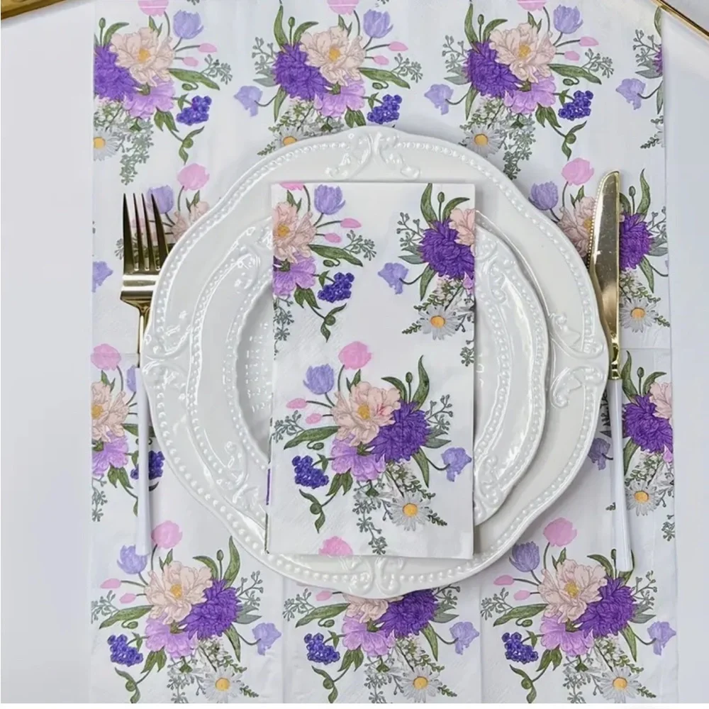 White and Purple Floral Guest Towel Hostess Napkins, Set of 20